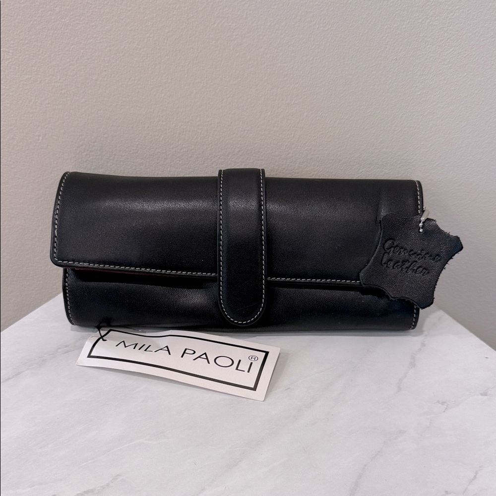 🔥Mila Paoli Black Leather Clutch🔥